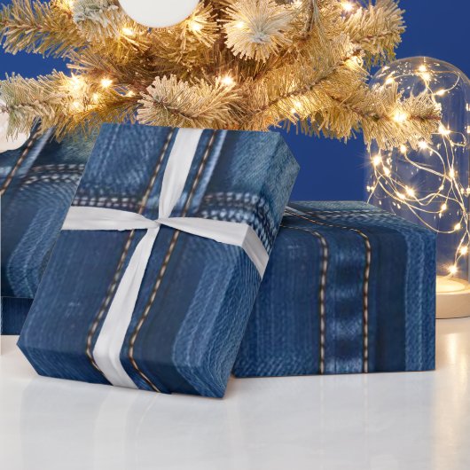Rustikale blaue Denim-Patchworkarbeit Geschenkpapier (Feiertage)