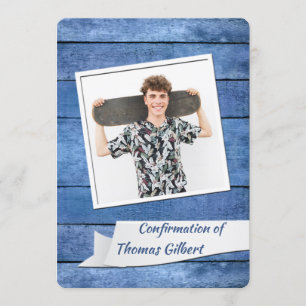 Rustikale blaue Foto-Bestätigungs-Einladung Einladung