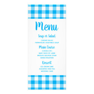 Rustikale Blaue Gingham-Karo-Hochzeitsmenükarte Werbekarte