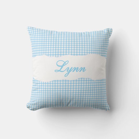 Rustikale blaue Gingham-Personalisierung Name Kissen (Vorderseite)