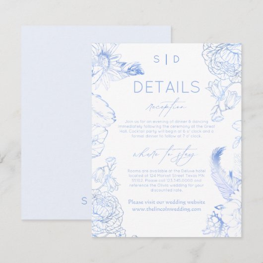 Rustikale blaue Hochzeit mit Blumen Begleitkarte (Vorne/Hinten)