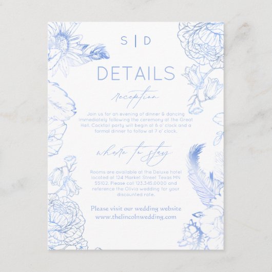 Rustikale blaue Hochzeit mit Blumen Begleitkarte (Vorderseite)