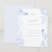 Rustikale blaue Hochzeit mit Blumen RSVP Karte (Vorne/Hinten)