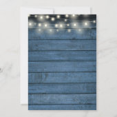 Rustikale blaue Holz-Lichterkette Skript Hochzeit Save The Date (Rückseite)