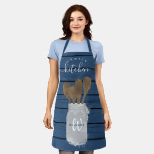 Rustikale blaue Holz-Löffel-Familienküche  Schürze