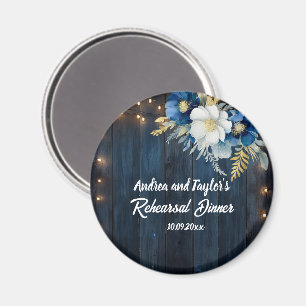 Rustikale blaue Holz-Weiß-Blumen-Hochzeitsgunst Magnet