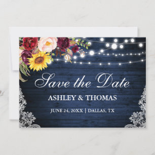 Rustikale Blaue Holzlichter mit gemischter florale Save The Date