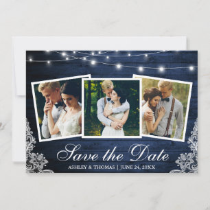 Rustikale Blaue Holzlichter mit Spitze 3 Foto Save The Date