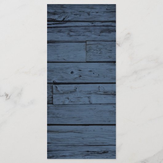 Rustikale blaue Holzsäge und Spitzen-Hochzeit Menükarte (Rückseite)