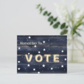 Rustikale blaue Holzsterne Vote Postkarte (Stehend Vorderseite)