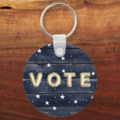 Rustikale blaue Holzsterne Vote Schlüsselanhänger (Vorderseite)