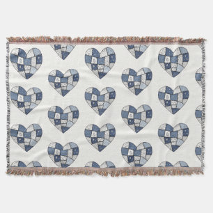 Rustikale blaue Jeans-Patchwork-Herz-Illustration Decke