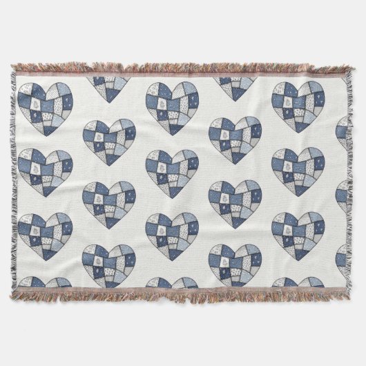 Rustikale blaue Jeans-Patchwork-Herz-Illustration Decke (Vorderseite)