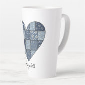 Rustikale blaue Jeans-Patchwork-Herz-Illustration Milchtasse (Rechte Ecke)