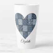 Rustikale blaue Jeans-Patchwork-Herz-Illustration Milchtasse (Vorderseite)