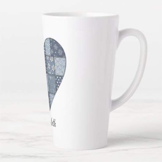 Rustikale blaue Jeans-Patchwork-Herz-Illustration Milchtasse (Rechts)