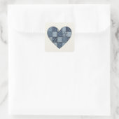 Rustikale blaue Jeans-Patchwork-Herz-Illustration Quadratischer Aufkleber (Tasche)
