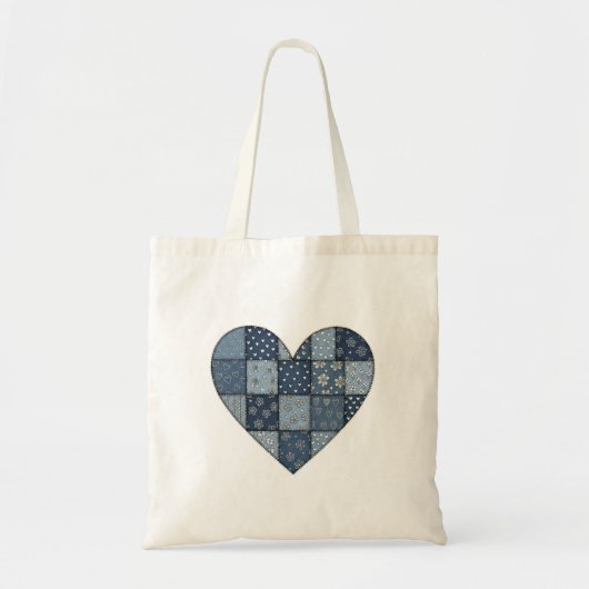 Rustikale blaue Jeans-Patchwork-Herz-Illustration Tragetasche (Vorne)