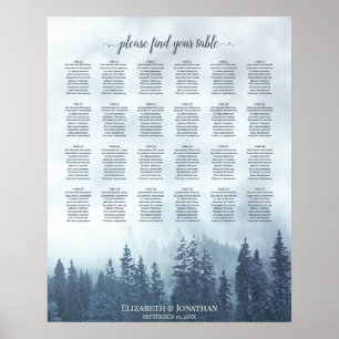 Rustikale Blaue Kiefern 24-Tisch-Hochzeits-Sitzord Poster