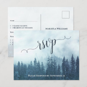 Rustikale Blaue Kiefernbäume Outdoor-Hochzeit RSVP Postkarte