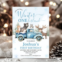 Rustikale blaue Lastwagen Winter Onederland Geburt