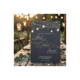 Rustikale Blaue Lichterkette Romantische Hochzeit Einladung