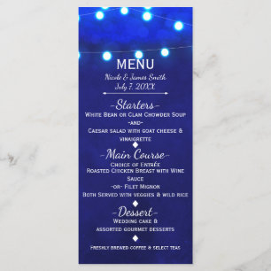 Rustikale blaue Lichterketten elegante Hochzeits-S Menükarte