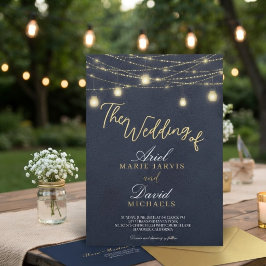 Rustikale blaue Lichterketten romantische Hochzeit Einladung