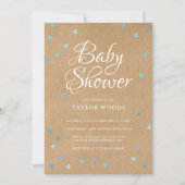 Rustikale blaue Liebe Herz Babyboy Dusche/Sprinkle Einladung (Vorderseite)