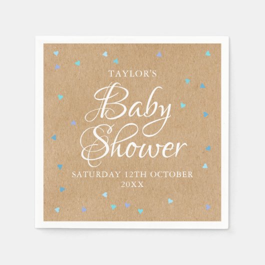 Rustikale blaue Liebe Herz Babydusche / Sprinkle Serviette (Vorderseite)