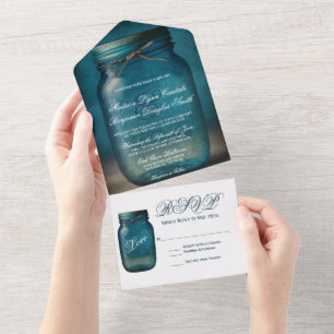 Rustikale blaue Mason-Glas-Landhochzeit All In One Einladung