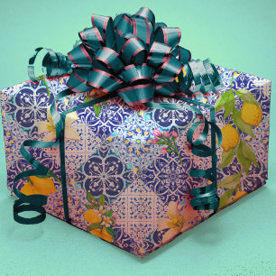 Rüstikale blaue mediterrane Zitrus-Keramikfliesen Geschenkpapier