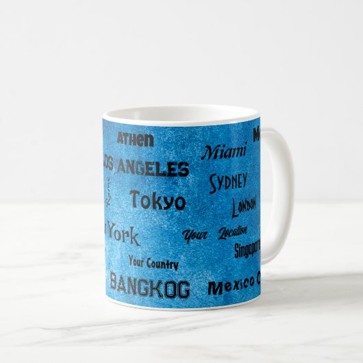 Rustikale blaue Megastadt Kaffeetasse (VorderseiteRechts)