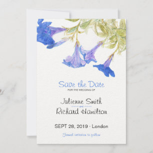 Rustikale blaue mit BlumenBlumen, die Save the Save The Date
