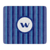 Rustikale blaue Monogramm und Streifen Schneidebrett (Vorderseite)