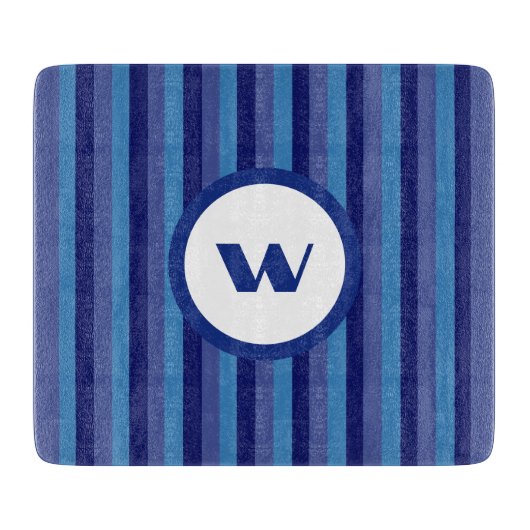 Rustikale blaue Monogramm und Streifen Schneidebrett (Vorderseite)