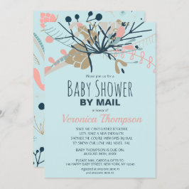 Rustikale blaue Pastel Botanische Babydusche per P Einladung