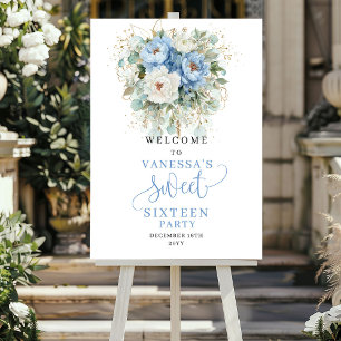 Rustikale Blaue Pfingstrosen Grüner Sweet Sixteen Poster