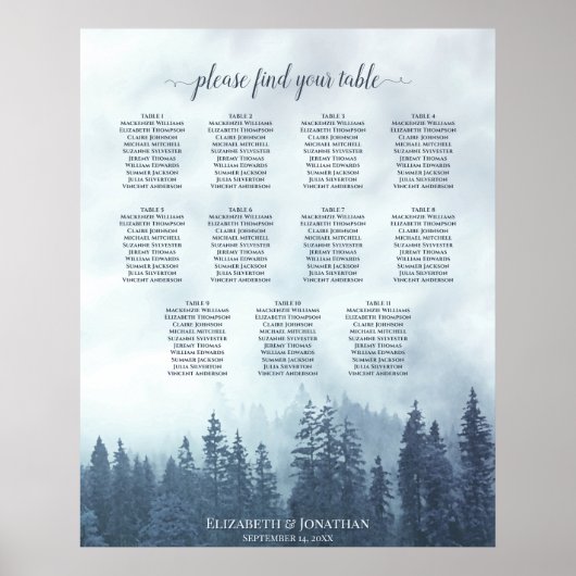 Rustikale Blaue Pinienbäume 11 Tabelle Sitzplan Poster (Vorne)