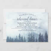 Rustikale Blaue Pinienbäume Hochzeit Probe & Abend Einladung (Vorderseite)