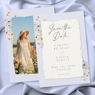 Rustikale Blaue Romantische Wildblumen-Hochzeitsfo Save The Date