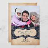 Rustikale blaue Schneeflocken Foto Feiertagskarte (Vorne/Hinten)