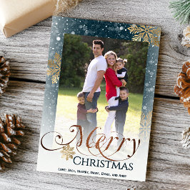 Rustikale blaue Schneeflocken Frohe Weihnachts-Fot Feiertagskarte