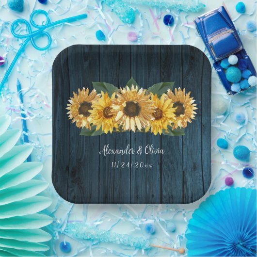 Rustikale blaue Sonnenblumen Hochzeitspapier-Telle Pappteller (Party)