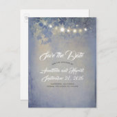 Rustikale blaue String-Leuchten Save the Date Ankündigungspostkarte (Vorne/Hinten)