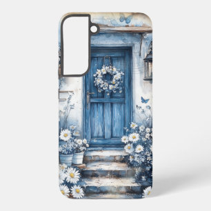 Rustikale blaue Tür mit Daisis - Kernnetz Samsung Galaxy Hülle