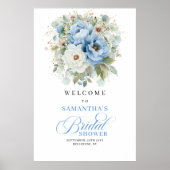 Rustikale blaue und goldene Hochzeitsdusche Begrüß Poster (Vorne)
