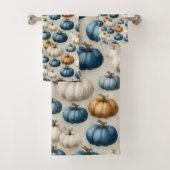 Rustikale blaue und neutrale Pumpkins Badhandtuch Set (Insitu)