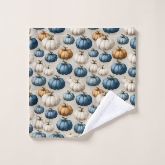 Rustikale blaue und neutrale Pumpkins Badhandtuch Set (Waschlappen)