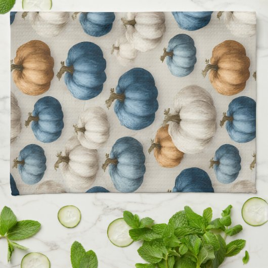 Rustikale blaue und neutrale Pumpkins Geschirrtuch (Gefaltet)
